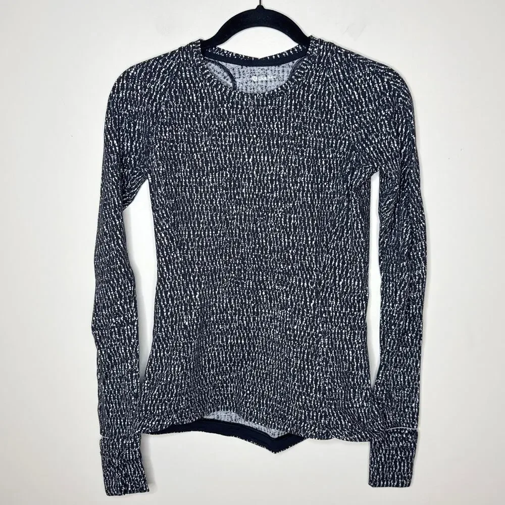 Lululemon Size 6 Runderful Long Sleeve Knotted Jacquard‎ Black White Running Gym